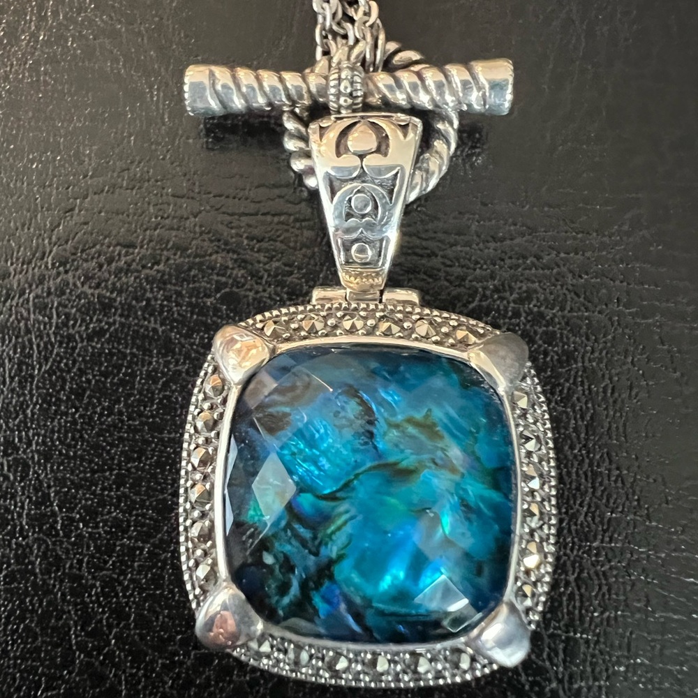 Brilliant Tjm Faceted Blue Abalone Swarovski Marcasite 925